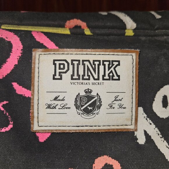 Victoria Secret PINK Black Graffiti Rolling Suitcase Duffle Bag - Picture 2 of 13